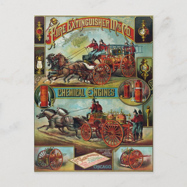 Vintage Feuerlöschwerbung Postkarte (Vorderseite)