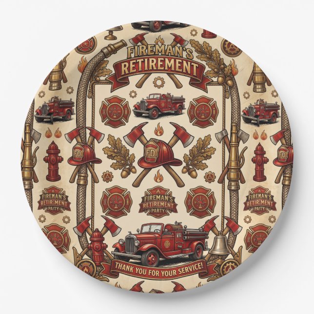 Vintage-Feuerwehr-Ruhestandsfeier  Pappteller (Vorderseite)