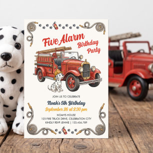 Vintage-Feuerwehr zum 5. Geburtstag Einladung