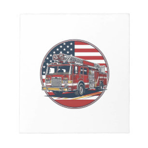 Vintage-Feuerwehrauto Amerikanische Flagge Kreis V Notizblock