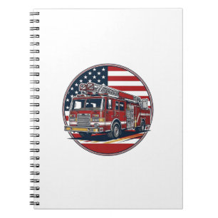 Vintage-Feuerwehrauto Amerikanische Flagge Kreis V Notizblock