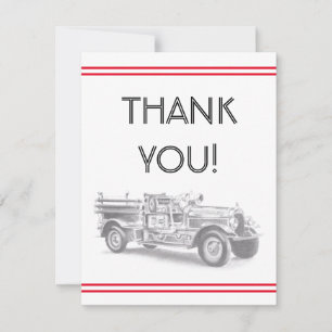 vintage Feuerwehrauto Bleistiftskizze Feuerwehrman Dankeskarte