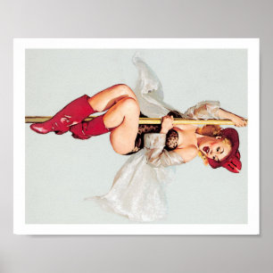 Vintage Feuerwehrmannspole Button-up-Mädchen Poster