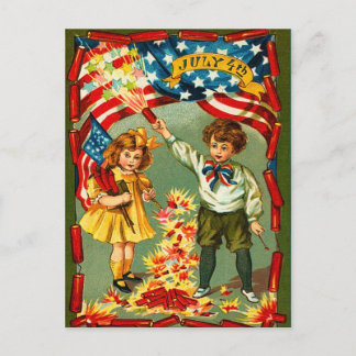 Vintage Feuerwerkskörper und Kinder Postkarte