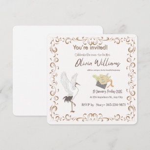 Vintage Filigree-Storch-Hochzeitseinladung Einladung