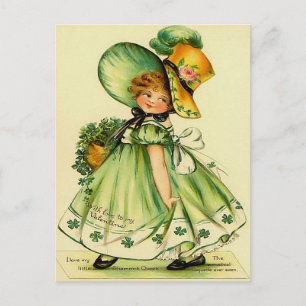 Vintage fille avec carte postale verte