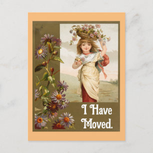 Vintage fille avec des fleurs carte postale