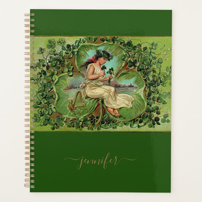 Vintage fille avec Shamrocks Personnalisé Happy (Devant)