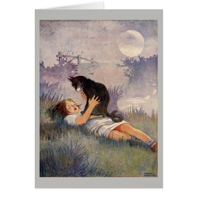 Vintage - Fille et chat noir, (Devant)