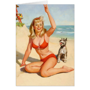 Vintage fille et chien sur la plage