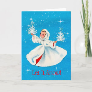 Vintage Fille Laisser Neige Carte de Noël