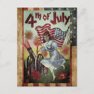 Vintage Fille Sortant Tout Sur 4 juillet Carte Pos