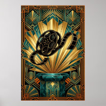 Vintage-Filmspule Art Deco Gold & Türkis Kunst