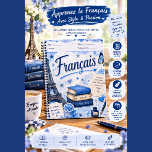 Vintage-Finanzliteratur-Notizbuch Blaue Blumen Notizbuch