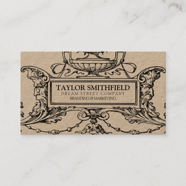 Vintage Fine Line Kraft Business Card Visitenkarte (Vorderseite)