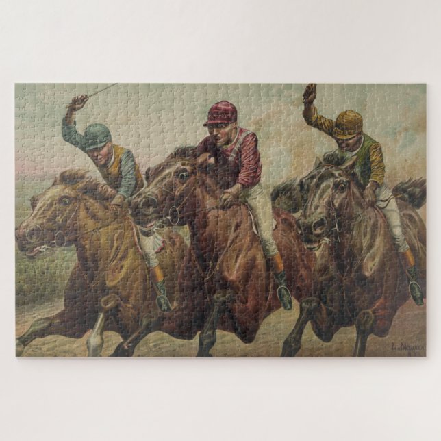 Vintage Finish Line Horse Jockeys - Illustration (Horizontal)