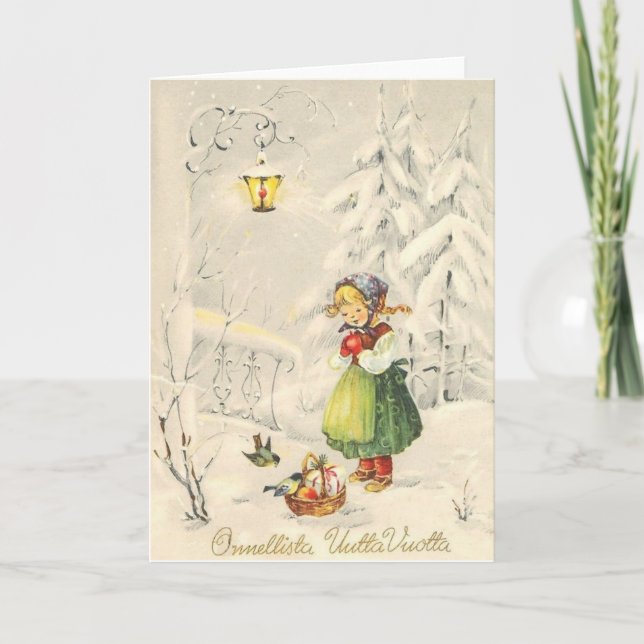 Vintage Finnische Neujahrskarte Feiertagskarte (Vorderseite)