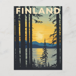 Vintage Finnland Reiseplakat Sonnenuntergang See Postkarte