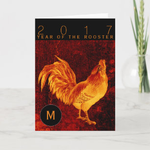 Vintage Fire Rooster Year 2017 Monogram Greeting Feiertagskarte