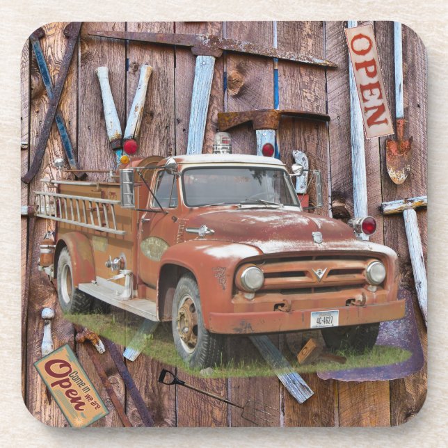 Vintage Fire Truck Tools Getränkeuntersetzer (Vorderseite)