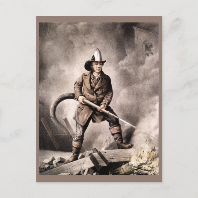 Vintage Fireman-Illustration Postkarte (Vorderseite)