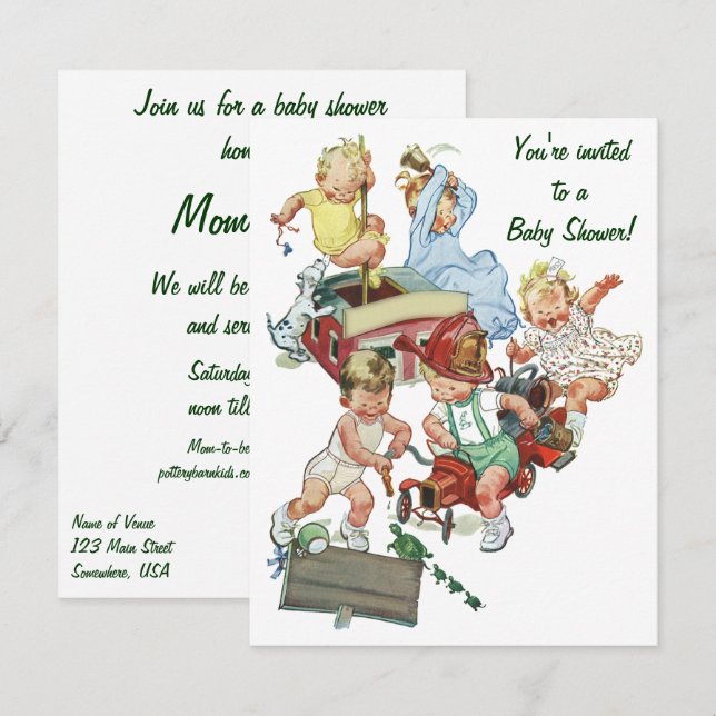 Vintage Fireman Thème Baby shower Invitation (Devant / Derrière)