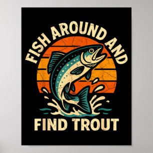 Vintage Fisch Herum Und Finden Forellen Angler Fis Poster