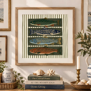 Vintage-Fisch-Volkskunstposter für Kabinenwand-Dek Poster