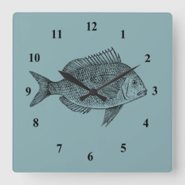 Vintage Fischdarstellung Quadratische Wanduhr
