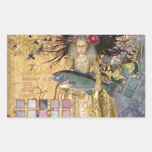 Vintage Fische Frau Gothic Klassiker Rechteckiger Aufkleber