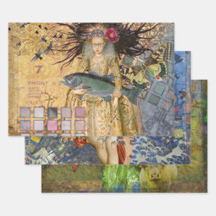 Vintage Fische Gotische Klassik Geschenkpapier Set