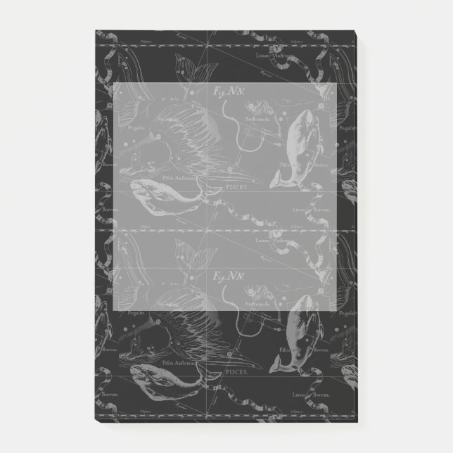 Vintage Fische Konstellation Hevelius Gravur Post-it Klebezettel (Vorderseite)
