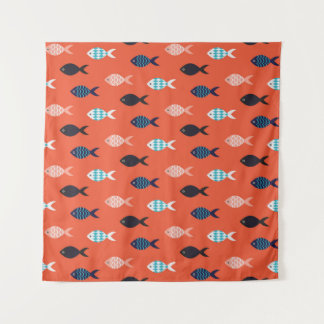 Vintage Fische, korallenrotes Muster. Wandteppich