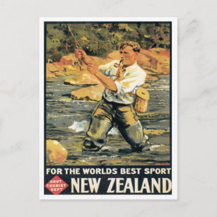 Vintage Fischerei in Neuseeland Postkarte