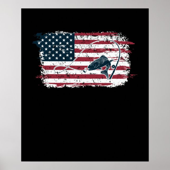 Vintage Fischerei unter amerikanischer Flagge Poster (Vorne)