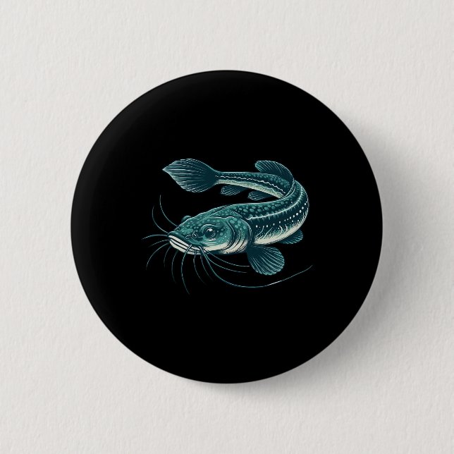 Vintage-Fischkunstwerk Laufender Wels  Button (Vorderseite)