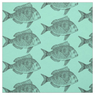 Vintage Fischwissenschafts-Kunstillustration Stoff