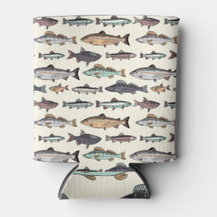 Vintage Fischzeichnungen, nahtlos. Dosenkühler
