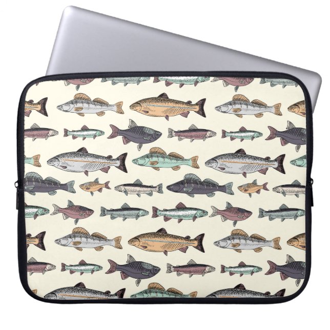Vintage Fischzeichnungen, nahtlos. Laptopschutzhülle (Vorderseite)
