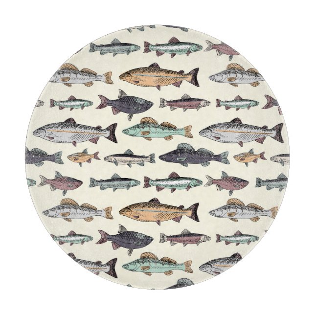 Vintage Fischzeichnungen, nahtlos. Schneidebrett (Vorderseite)