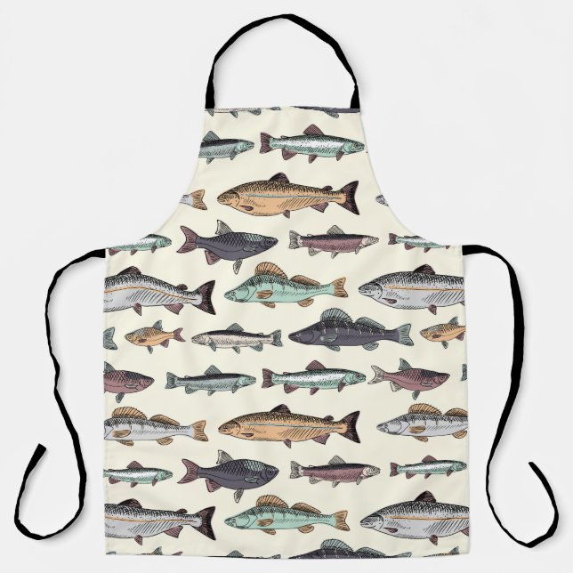 Vintage Fischzeichnungen, nahtlos. Schürze (Vorderseite)