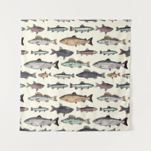Vintage Fischzeichnungen, nahtlos. Wandteppich