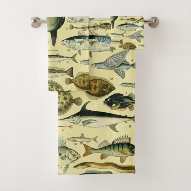 Vintage Fish Scientific Fishing Art Badhandtuch Set (Insitu)