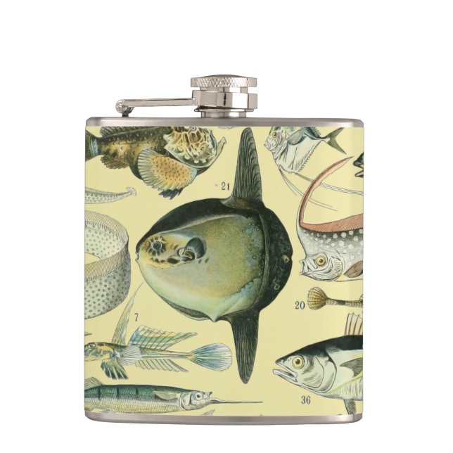 Vintage Fish Scientific Fishing Art Flachmann (Vorderseite)