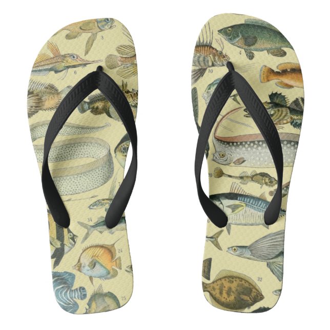 Vintage Fish Scientific Fishing Art Flip Flops (Fußbett)