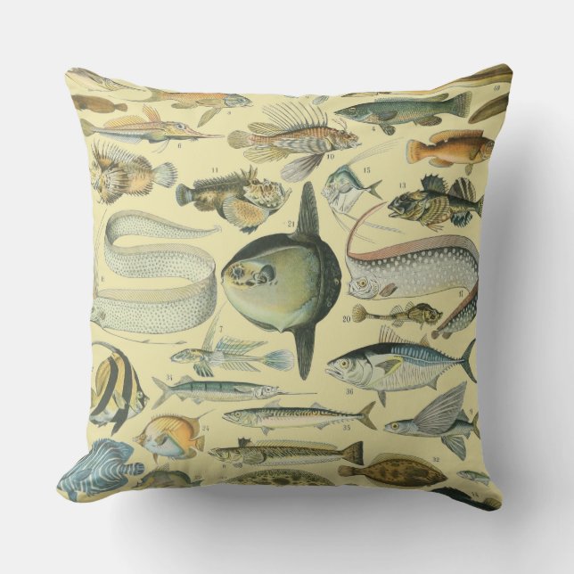 Vintage Fish Scientific Fishing Art Kissen (Vorderseite)