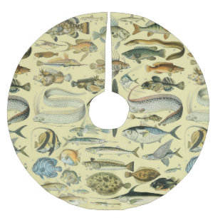 Vintage Fish Scientific Fishing Art Polyester Weihnachtsbaumdecke