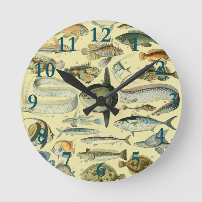 Vintage Fish Scientific Fishing Art Runde Wanduhr (Vorderseite)