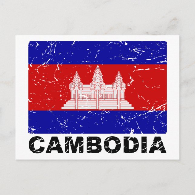 Vintage Flagge Kambodschas Postkarte (Vorderseite)