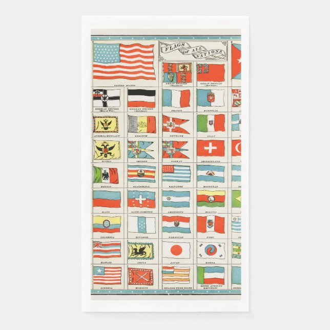 Vintage Flags Of All Nations Educational Poster Serviette (Vorderseite)